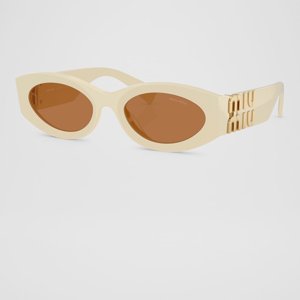 Miu Miu Beige and Brown Oval Sunglasses